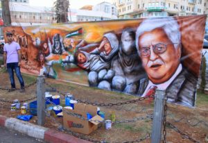 Israël et Palestine. Cette photo représente le travail d'un "grapheur" ou figure Mahmoud Abbas, Président de l'Autorité Palestinienne.