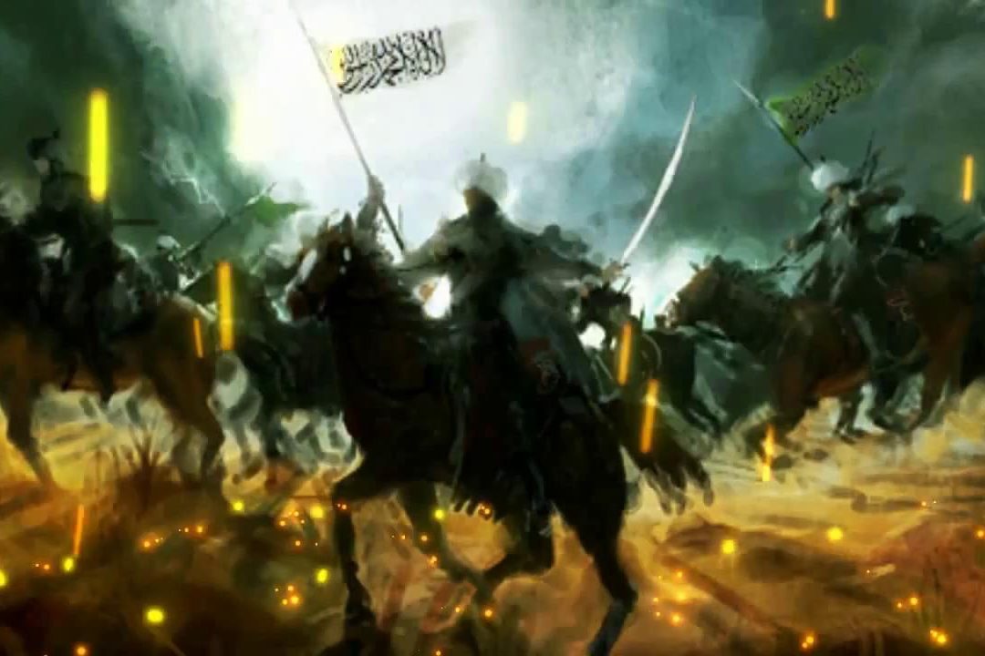 Cette photo présente des musulmans à cheval menant le djihad.